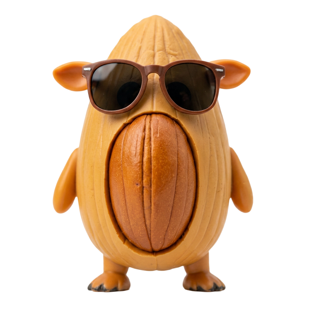 YOMU almond mascot wearing sunglasses